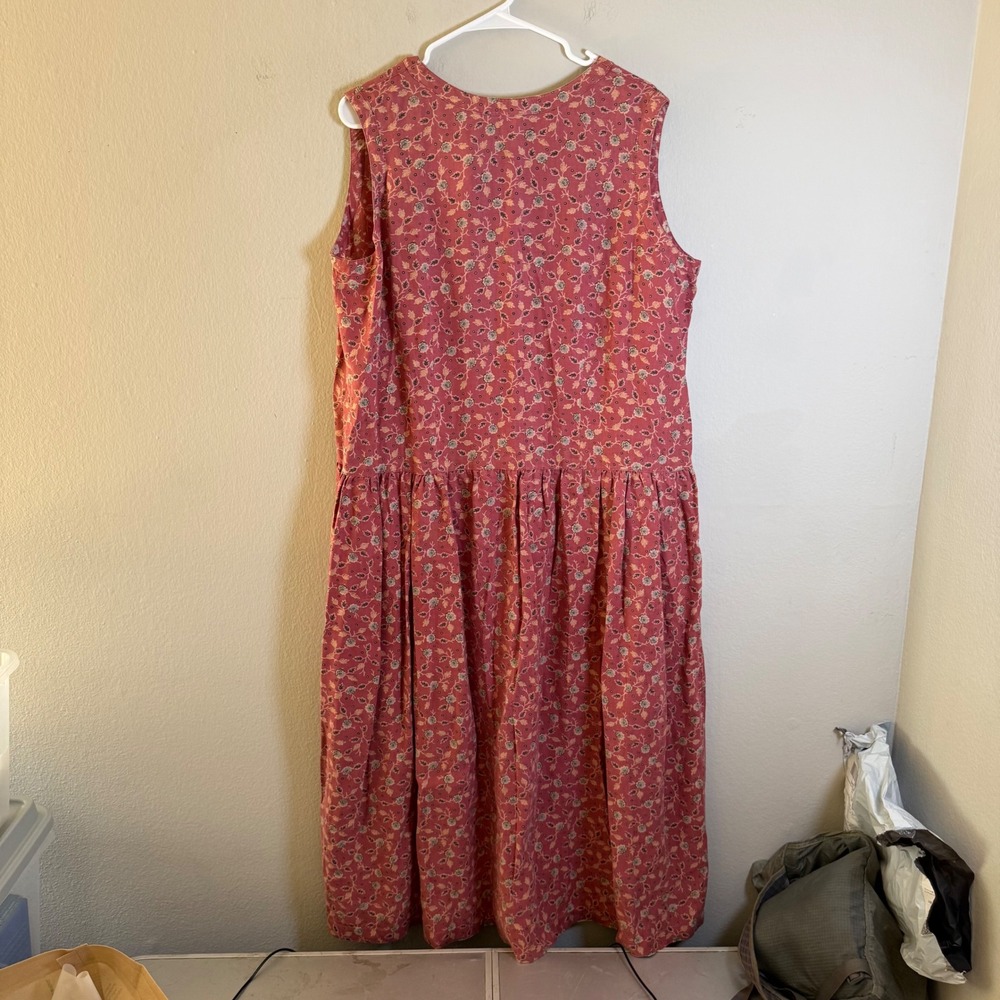 Vintage Eddie Bauer Womens Pink Floral 100% Linen Sleeveless Midi Dress Large - Picture 7 of 7